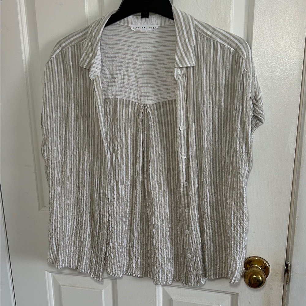 Striped Button-Up Blouse - Green and White